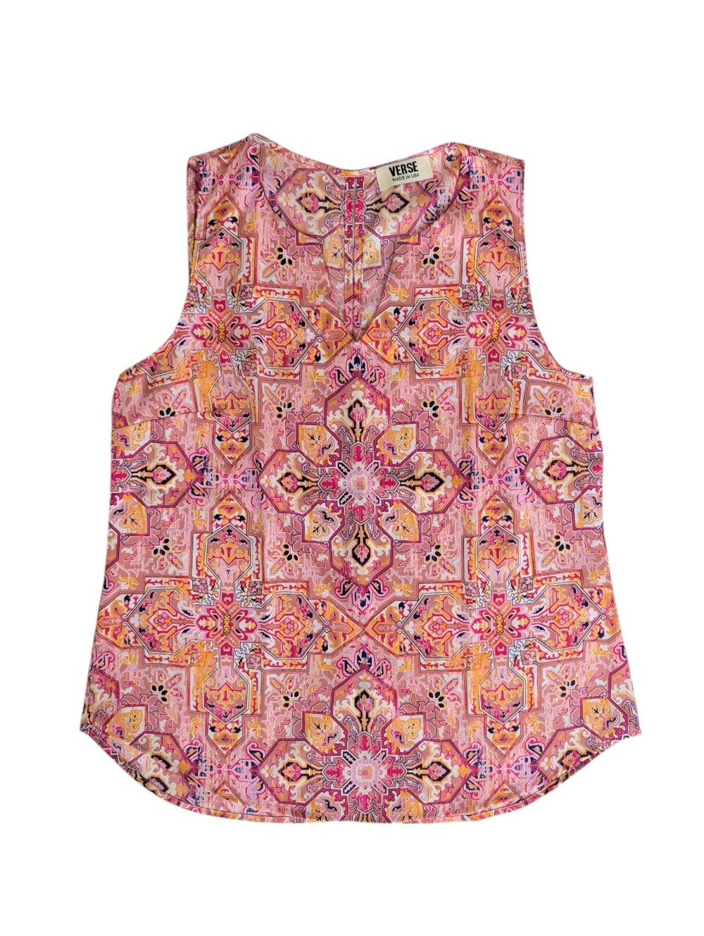 Verse Jory Split V-Neck Floral Sleeveless Blouse MEDIUM Pink USA